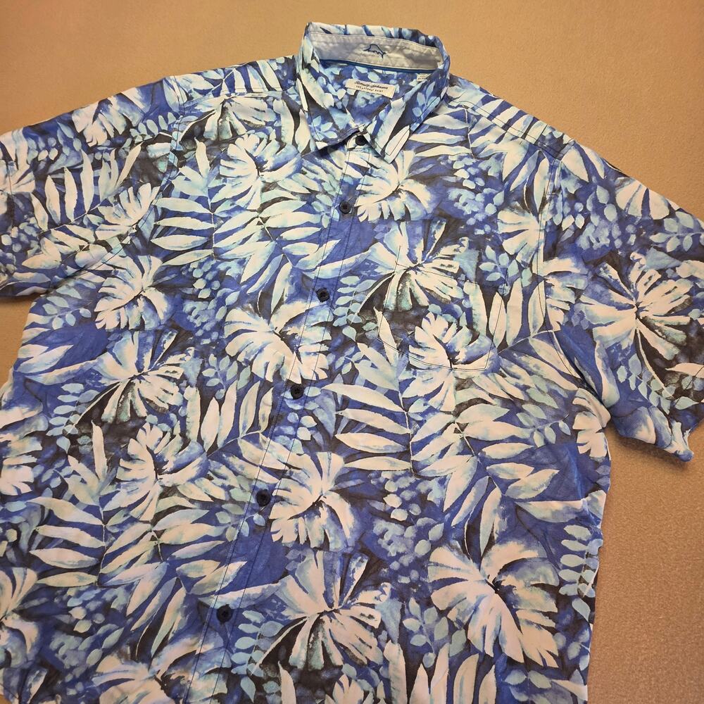 Tommy Bahama Coconut Point IslandZone SS Shirt Blue Tropical Palm Print Sz XXL